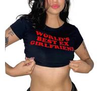 Y2k Baby Tees for Women Cute Letter Graphic Crop Tops Sexy Short Sleeve Slim Fit Grunge T-Shirt E Girl Going Out, Worlds Best Ex Girlfriend Black, L