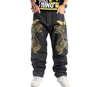 Y2k Baggy Jeans for Men Grunge Vintage Relaxed Fit Skateboard Jeans Loose Embroidery Hip Hop Dance Denim Pants, C#black, 40