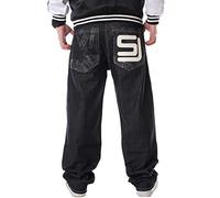 Y2k Baggy Jeans for Men Grunge Vintage Relaxed Fit Skateboard Jeans Loose Embroidery Hip Hop Dance Denim Pants, I#black, 38