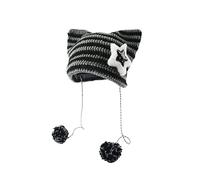 Y2K Beanies Vintage Grunge Crochet Hats for Women Kawaii Cute Fox Cat Knitted Hat Y2K Accessories for Teen Girls, Grey, One Size