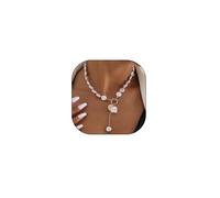 Y2k Big Pearl Chunky Necklace for Women Boho Irregular Baroque Pearl Y Pendant Necklaces Dainty Statement Jewelry, Short, Pearl, No Gemstone