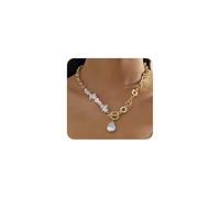 Y2k Big Pearl Chunky Necklace for Women Boho Irregular Baroque Pearl Y Pendant Necklaces Dainty Statement Jewelry, Short, Pearl, No Gemstone