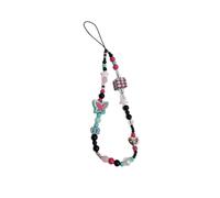 Y2K Butterfly Beaded Flower Phone Charm Sweet Black White Pink Charm Phone Lanyard Flower Wristlet Beads Phone Chain Accessories for Girls Women-Style A