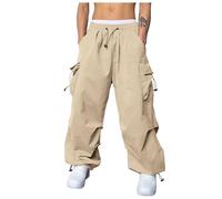 Y2K Cargo Trousers - Men's Baggy Parachute Track Pants with Side Pockets & Elastic Waist