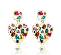 Y2K Crystal Love Heart Dangle Earrings Colorful Rhinestone Peach Heart Drop Earrings Punk Cubic Zirconia Heart Stud Earrings Jewelry for Women, Zinc, Rhinestone