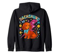 Y2K Dachshund Dog with Zebra Bolt and Stars Zip Hoodie