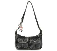 Y2K Denim Purse for Women Vintage Shoulder Bag Small Top Handle Clutch Punk Underarm Handbag with Multiple Pockets 2025, Black, M