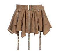 Y2K European and American Street hot Girl Style Low-Waist A-line Irregular Hem Streamer Skirt Short Style with Underwear New-Brown-M