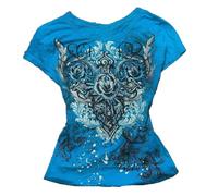 Y2k Fairy Grunge Clothes for Women Emo 2000s Skull Skeleton Print Tees Shirts Fairycore Vintage E-Girls Clothes, Azure, M
