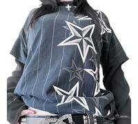 Y2k Fairy Grunge Graphic Long Sleeve Tees Tops Women E-Girls Aesthetic Gothic Skull Print Baggy T Shirts Emo Clothes (Gray, S)