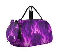 Y2k Flames Fire Purple Girl's Gym Duffel Bag with Shoes Compartment Large Capacity Overnight Travel Weekender Tote for Travel, Swimming, Dance, Ballet