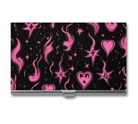 Y2K Flames Hearts Stars Business Card Wallet Credit Card Holder Metal Square Small Pocket Purse