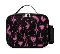 Y2K Flames Hearts Stars Reusable Insulated Lunch Bag Tote Handbag Leather Portable Cooler Bags for Men Women