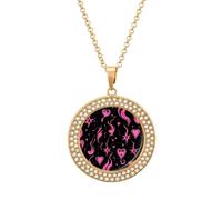 Y2K Flames Hearts Stars Round Pendant Necklace Diamond Edging Brilliant Personalized Jewelry Gifts for Women Golden-style
