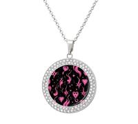 Y2K Flames Hearts Stars Round Pendant Necklace Diamond Edging Brilliant Personalized Jewelry Gifts for Women Silver-style