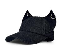Y2K Fox Ears Baseball Cap with Iron Ring Unisex Denim Dad Hat Animal Ears Grunge Aesthetic Hat, Black, One size