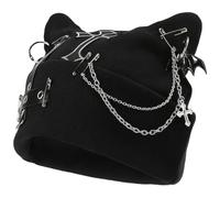 Y2K Gothic Rock Cat and Fox Ear Beanie, Gothic Accessory, Punk Cross Emo Hat, Winter Outdoor Streetwear Black