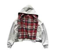 Y2k Grunge Plaid Zip Up Hoodie Men Women Reversible Oversized 2000s Graphic Hoodie Fall Baggy Sweatshirts