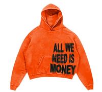 Y2k Hooded Pullover Men's Sweatshirts with All We Need is Love Print Harajuku Style Sports Shirts Loose Fit Hoodie Loose Fit Casual Shirts Hip Hop Streetwear Comfortable Tops, O Orange, XXL