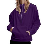Y2k Hoodies Women Trendy Cute Half Zip Long Sleeve Y2k Pullover Sweatshirts Plus Size Baggy Casual Athletic Outfits Top with Pockets Purple,XXL