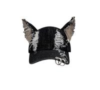 Y2k Iron Ring Trucker Hat Cat Ear Baseball Cap Women Caps Distressed Denim Baseball Cap Grunge Aesthetic Hat, Black, M