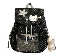Y2K Ita Schoolbag Large Capacity Versatile Kawaii Lace Daypack Drawstring | Nylon Fabric Schoolbag Large Capacity Versatile Kawaii Lace Daypack Drawstring For Shopping And Outdoor Family Outings Polka