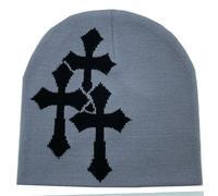 Y2K Knitted Beanies Hat Cross Graphics Men Women Jacquard Hat Punk Solid Color Hat Outdoor Sports Trend Beanie, Grey-Black, One Size