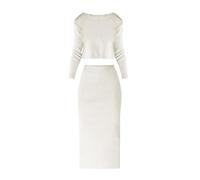 Y2K Knitted Skirt and Jumper Set - Elegant Women's Winter Spring Outfit 2-Piece Suit with Ribbed Knit Sweater Dress and Long Sleeve Jumper