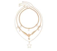 Y2K Layered Stars Choker Statement Necklace for Women Punk Gothic Chunky Cuban Link Chain Hollow Star Pendant Tassel Dainty Grunge OT Toggle Clasp Charm Layering Stack Ball Beaded Aesthetic Necklaces