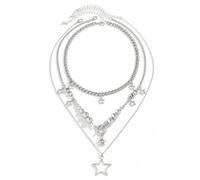 Y2K Layered Stars Choker Statement Necklace for Women Punk Gothic Chunky Cuban Link Chain Hollow Star Pendant Tassel Dainty Grunge OT Toggle Clasp Charm Layering Stack Ball Beaded Aesthetic Necklaces