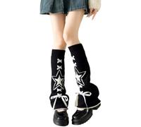 Y2K Leg Warmers for Women - Cute Bow Ribbon Star Patterned Bell-Bottom Knitted Sock Covers Stylish Spicy Girls Leg Accessories Trendy Y2K Aesthetic Kawaii Streetwear (Black+white)
