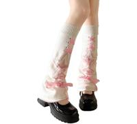 Y2K Leg Warmers for Women - Cute Bow Ribbon Star Patterned Bell-Bottom Knitted Sock Covers Stylish Spicy Girls Leg Accessories Trendy Y2K Aesthetic Kawaii Streetwear (White+pink)