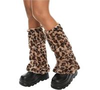 Y2K Leopard Print Fuzzy Leg Warmers for Women - 1 Pair Furry Long Boot Cuffs, Cheetah Pile Boot Covers