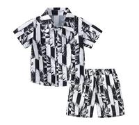 Y2k Little and Big Boys Sets Breathable Shorts+T-Shirts Hawaiian Shirt Short Cute Kids Apparel Outfit Animal Print Summer Outfits Stylish Letter Pattern Set Birthday Party Casual Black