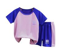 Y2k Little and Big Boys Sets Comfortable Set for Kids Colour Blocked Outfit Dinosaur Monster Print Top Printed Cabana Beach Vacation Casual Suit Gifts Girls Pink