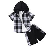 Y2k Little and Big Boys Sets Comfortable Set for Kids Hawaiian Shirt Short Cute Apparel Outfit Animal Print Summer Outfits Stylish Letter Pattern Daywear Merchandise Gift Black