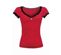 Y2k Long Sleeve Lace Crop Top Fairy Grunge Tee Shirt Patchwork Slim Fit T-Shirt Cute Kawaii Aesthetic Streetwear Fake 2 Piece Tops (Red, L)