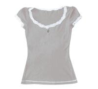 Y2k Long Sleeve Lace Crop Top Fairy Grunge Tee Shirt Patchwork Slim Fit T-Shirt Cute Kawaii Aesthetic Streetwear Fake 2 Piece Tops (Grey-b, S)