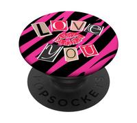 Y2K McBling Aesthetic Hot Pink Black Zebra Kiss Lips Print PopSockets Adhesive PopGrip