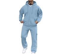 Y2K Men's Jogging Suit, Oversized Sports Suit, Zip Hoodie and Cargo Trousers with Many Pockets, Waterproof, Breathable, Windproof Tracksuit, Cotton Leisure Suit, Teenager Suit, 2-Piece, Sky blue, M