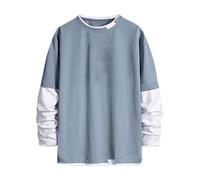 Y2K Men's Plain Long-Sleeved Sports Sweatshirt Cotton | Top basic leisure fleece pullover sweater contrasting autumn outfits patchwork jumper without hood streetwear