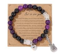 Y2K Natural Stone Beaded Guitar Bracelets Love Heart Healing Relaxation Chakra Stretch Bracelet Friendship Couple Bracelet for Women Men Mother's Day Graduation Birthday Teacher Appreciation Gifts, M