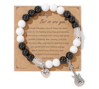 Y2K Natural Stone Beaded Guitar Bracelets Love Heart Healing Relaxation Chakra Stretch Bracelet Friendship Couple Bracelet for Women Men Mother's Day Graduation Birthday Teacher Appreciation Gifts, M