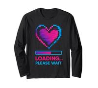 Y2K Pixelated Heart Loading Please Wait Retro Vibes Long Sleeve T-Shirt