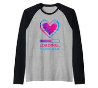 Y2K Pixelated Heart Loading Please Wait Retro Vibes Raglan Baseball Tee