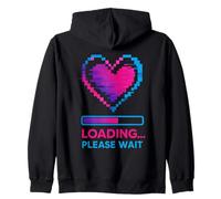 Y2K Pixelated Heart Loading Please Wait Retro Vibes Zip Hoodie