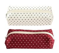 Y2K Polka Dot Pencil Pouch, Cute Aesthetic Canvas Stationery Organiser Bag | Retro Dotted Storage Pouch for School And Office, Dual-Use Portable Bag for Writing Tools And Daily Makeup Supplies