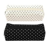Y2K Polka Dot Pencil Pouch, Cute Aesthetic Canvas Stationery Organiser Bag | Retro Dotted Storage Pouch for School And Office, Dual-Use Portable Bag for Writing Tools And Daily Makeup Supplies