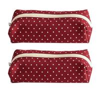 Y2K Polka Dot Pencil Pouch, Cute Aesthetic Canvas Stationery Organiser Bag | Retro Dotted Storage Pouch for School And Office, Dual-Use Portable Bag for Writing Tools And Daily Makeup Supplies