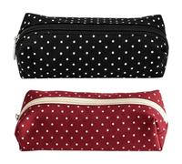 Y2K Polka Dot Pencil Pouch, Cute Aesthetic Canvas Stationery Organiser Bag | Retro Dotted Storage Pouch for School And Office, Dual-Use Portable Bag for Writing Tools And Daily Makeup Supplies
